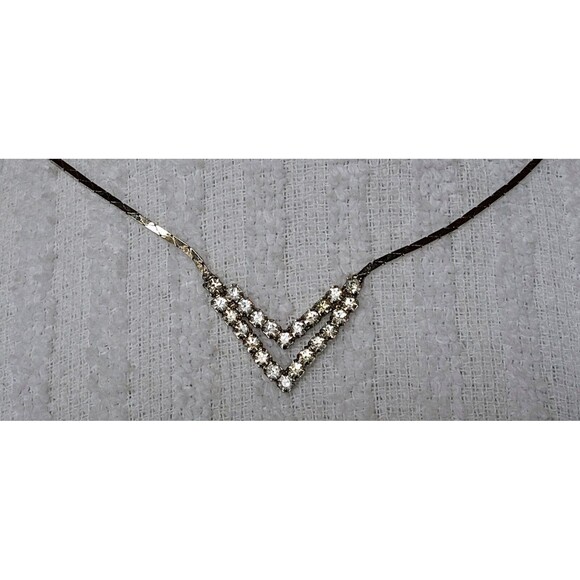 Vintage Dainty Silvertone Rhinestone Arrow Mangalsutra Necklace 16 in - Picture 5 of 8